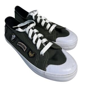 Joe Boxer Boys Army Green Canvas Sneakers Size 2M Military Patches Boho Youth